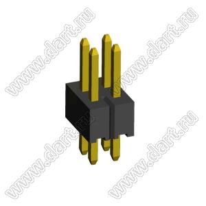 2199SB-004G-301523 (PLLD1.27-04) штыревая вилка открытая прямая двухрядная на плату для монтажа в отверстия, шаг 1,27x1,27мм, 2x2конт.