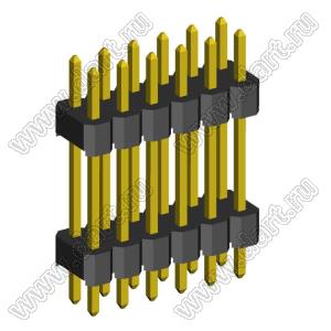 2213DI-12G-5250 (2x6) вилка штыревая открытая прямая с двойным изолятором двухрядная на плату для монтажа в отверстия; шаг 2.54мм; P=2,54x2,54мм; 2x6-конт.; L=52,5мм