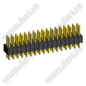 2199SB-034G-301523 (PLLD1.27-34) штыревая вилка открытая прямая двухрядная на плату для монтажа в отверстия, шаг 1,27x1,27мм, 2x17конт.