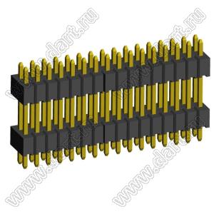 2199SBDI-032G-1110 (PLLHD1.27-32) вилка штыревая открытая прямая с двойным изолятором двухрядная на плату для монтажа в отверстия, шаг 1,27x1,27 мм, 2x16 конт.