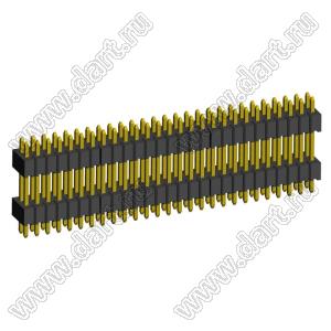 2199SBDI-054G-1110 (PLLHD1.27-54) вилка штыревая открытая прямая с двойным изолятором двухрядная на плату для монтажа в отверстия, шаг 1,27x1,27 мм, 2x27 конт.