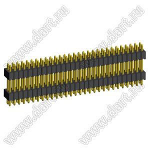 2199SBDI-058G-1110 (PLLHD1.27-58) вилка штыревая открытая прямая с двойным изолятором двухрядная на плату для монтажа в отверстия, шаг 1,27x1,27 мм, 2x29 конт.