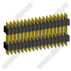 2199SBDI-034G-1110 (PLLHD1.27-34) вилка штыревая открытая прямая с двойным изолятором двухрядная на плату для монтажа в отверстия, шаг 1,27x1,27 мм, 2x17 конт.
