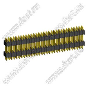 2199SBDI-062G-1110 (PLLHD1.27-62) вилка штыревая открытая прямая с двойным изолятором двухрядная на плату для монтажа в отверстия, шаг 1,27x1,27 мм, 2x31 конт.