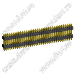 2199SBDI-074G-1110 (PLLHD1.27-74) вилка штыревая открытая прямая с двойным изолятором двухрядная на плату для монтажа в отверстия, шаг 1,27x1,27 мм, 2x37 конт.