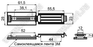 FCHA-1(G)3M зажим для плоского шлейфа на самоклеящейся площадке с винтовым креплением M3; 61,5х28,0мм; нейлон-66 (UL); серый