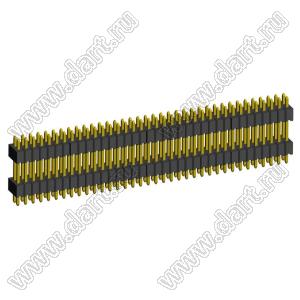 2199SBDI-072G-1110 (PLLHD1.27-72) вилка штыревая открытая прямая с двойным изолятором двухрядная на плату для монтажа в отверстия, шаг 1,27x1,27 мм, 2x36 конт.
