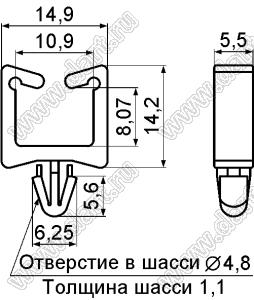 CHAW-1 фиксатор жгута проводов с защелкой в панель; ABS+PC (UL); черный