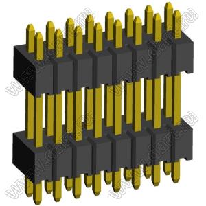 2199SBDI-016G-1110 (PLLHD1.27-16) вилка штыревая открытая прямая с двойным изолятором двухрядная на плату для монтажа в отверстия, шаг 1,27x1,27 мм, 2x8 конт.