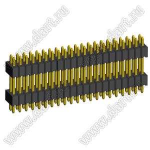 2199SBDI-042G-1110 (PLLHD1.27-42) вилка штыревая открытая прямая с двойным изолятором двухрядная на плату для монтажа в отверстия, шаг 1,27x1,27 мм, 2x21 конт.
