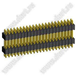2199SBDI-044G-1110 (PLLHD1.27-44) вилка штыревая открытая прямая с двойным изолятором двухрядная на плату для монтажа в отверстия, шаг 1,27x1,27 мм, 2x22 конт.