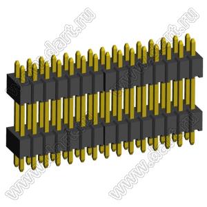 2199SBDI-030G-1110 (PLLHD1.27-30) вилка штыревая открытая прямая с двойным изолятором двухрядная на плату для монтажа в отверстия, шаг 1,27x1,27 мм, 2x15 конт.