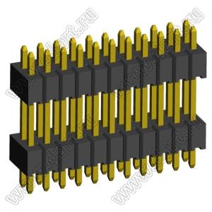 2199SBDI-022G-1110 (PLLHD1.27-22) вилка штыревая открытая прямая с двойным изолятором двухрядная на плату для монтажа в отверстия, шаг 1,27x1,27 мм, 2x11 конт.