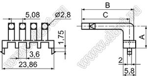 LPE4-5-18V световод угловой; A=5,0мм; B=18,0мм; C=16,0мм; поликарбонат (UL); прозрачный