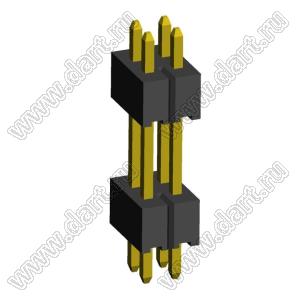 2199SBDI-004G-1110 (PLLHD1.27-04) вилка штыревая открытая прямая с двойным изолятором двухрядная на плату для монтажа в отверстия, шаг 1,27x1,27 мм, 2x2 конт.