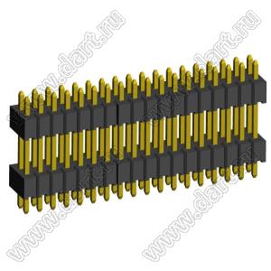 2199SBDI-036G-1110 (PLLHD1.27-36) вилка штыревая открытая прямая с двойным изолятором двухрядная на плату для монтажа в отверстия, шаг 1,27x1,27 мм, 2x18 конт.