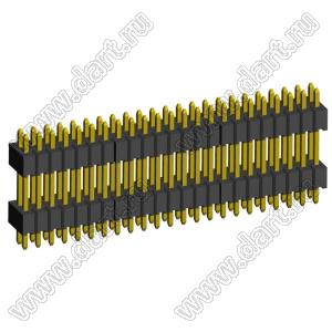 2199SBDI-046G-1110 (PLLHD1.27-46) вилка штыревая открытая прямая с двойным изолятором двухрядная на плату для монтажа в отверстия, шаг 1,27x1,27 мм, 2x23 конт.