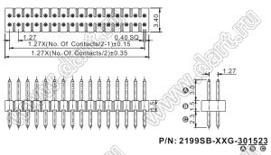 2199SB-092G-301523 (PLLD1.27-92) штыревая вилка открытая прямая двухрядная на плату для монтажа в отверстия, шаг 1,27x1,27мм, 2x46конт.