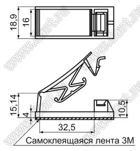 FCAM-1 зажим для плоского шлейфа на самоклеящейся площадке; 46,8х18,9мм; нейлон-66 (UL); натуральный