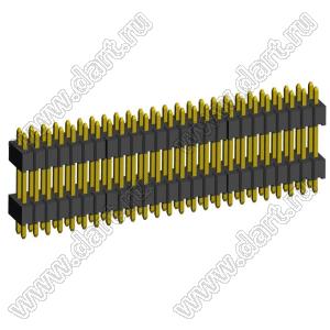 2199SBDI-050G-1110 (PLLHD1.27-50) вилка штыревая открытая прямая с двойным изолятором двухрядная на плату для монтажа в отверстия, шаг 1,27x1,27 мм, 2x25 конт.