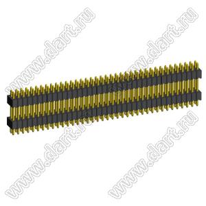 2199SBDI-076G-1110 (PLLHD1.27-76) вилка штыревая открытая прямая с двойным изолятором двухрядная на плату для монтажа в отверстия, шаг 1,27x1,27 мм, 2x38 конт.