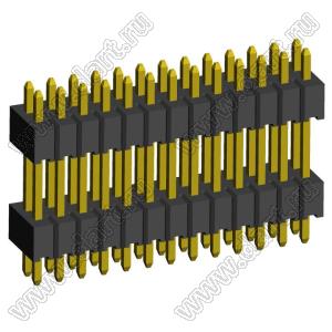 2199SBDI-026G-1110 (PLLHD1.27-26) вилка штыревая открытая прямая с двойным изолятором двухрядная на плату для монтажа в отверстия, шаг 1,27x1,27 мм, 2x13 конт.