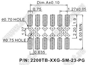 2200TB-012G-SM-23-PG (2420T206CWG1MUT01) розетка прямая двухрядная (гнездо) для поверхностного (SMD) монтажа с направляющими на плату с обратным входом; P=1,27x1,27мм; 12-конт.