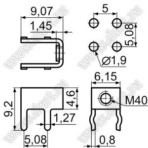 PCB-47ST(4-40) терминал винтовой для пайки в печатную плату; 4-40UNC; латунь луженая; 0,8мм
