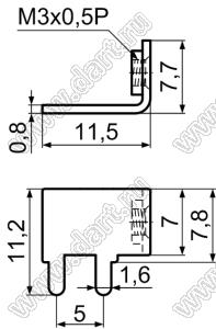 PCB-54R(M3) терминал винтовой для пайки в печатную плату; M3x0,5; латунь луженая; 0,8мм