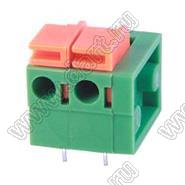 KF142R-5.08-02P-14 (DG142R-5.08-02P-14) клеммник нажимной; шаг=5,08мм; H=10,50мм; I max=10/15А; U=300/250В; 2-позиц.