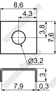 PCB-25(3.2) терминал для печатной платы прямой под винтовое крепление М3; латунь луженая; 0,3мм