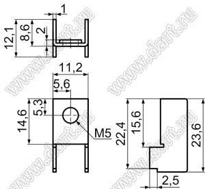 PCB-23(M5) терминал винтовой для пайки в печатную плату; M5x0,8; латунь луженая; 1мм