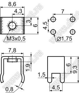 PCB-17 терминал винтовой для пайки в печатную плату; M3x0,5; латунь луженая; 0,8мм