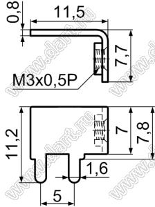 PCB-54L(M3) терминал винтовой для пайки в печатную плату; M3x0,5; латунь луженая; 0,8мм