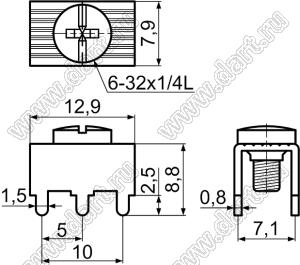 PCB-20(632)F терминал винтовой для пайки в печатную плату; 6-32; латунь луженая; 0,8мм