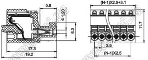 KF2EDGKD-2.5-06P-14 (15EDGKD-2.5-06P) розетка на провод с пружинными зажимами проводов; шаг 2,5мм; I max=4/5А (UL/ICT); U=125/130В (UL/ICT); 6-конт.