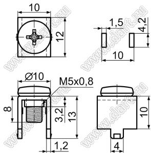 PCB-50M5F терминал винтовой для пайки в печатную плату; M5x0,8; латунь луженая; 1,2мм