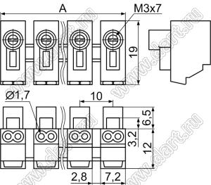 PA11-3P клеммник электромонтажный; нейлон-66­(UL); A=27,5мм