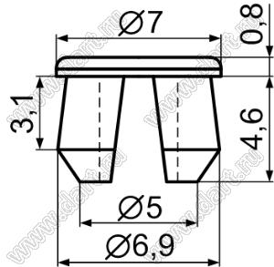 MBT6.2-3 пистон монтажный; L=4,6мм; d отв.=6,2мм; нейлон-66 (UL); натуральный