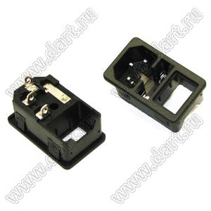 SP-862B1 (NO SWITCH)-1.5 блок вилка IEC60320(C14) сетевого питания c держателем предохранителя с защелками на панель без переключателя; t=1,5мм