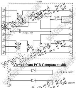 SK01-111020NL-SOCKET гнездо RJ-45 8P8C на плату с фильтром и индикацией