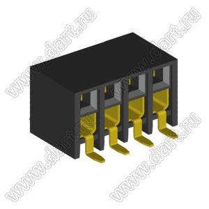 2207BR-08G-SM (C6813-08BDGHNTR) розетка прямая двухрядная с боковым входом на плату для поверхностного (SMD) монтажа; шаг 2.00x2.00мм; 8-конт.