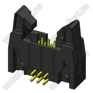 2216R-06-01 (SCM-06R-01, DS1011-06R-01, IDCC-06MR-01) вилка закрытая угловая с короткими защелками для монтажа в отверстия; шаг=2,54x2,54мм; 2x3-конт.