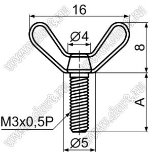 SM3-6 винт барашковый; M3x0.5P; A=6,0мм; нейлон-66 (UL); натуральный