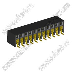 2207BR-22G-SM (C6813-22BDGHNTR) розетка прямая двухрядная с боковым входом на плату для поверхностного (SMD) монтажа; шаг 2.00x2.00мм; 22-конт.