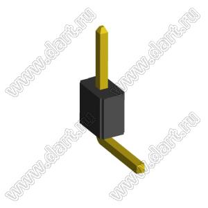 2199RA-01G-302523 (PLL1.27R-1) вилка штыревая открытая угловая однорядная на плату для монтажа в отверстия, шаг 1,27мм, 1x1 конт.