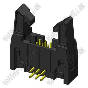 2216R-06-02 (SCM-06R-02, DS1011-06R-02, IDCC-06MR-02) вилка закрытая угловая с длинными защелками для монтажа в отверстия; шаг=2,54x2,54мм; 2x3-конт.