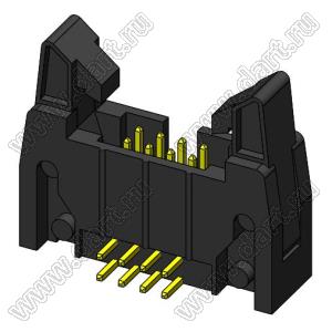 2216R-08-01 (SCM-08R-01, DS1011-08R-01, IDCC-08MR-01) вилка закрытая угловая с короткими защелками для монтажа в отверстия; шаг=2,54x2,54мм; 2x4-конт.