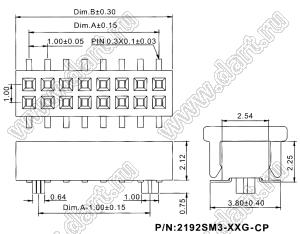 2192SM3-032G-CP розетка двухрядная на плату для поверхностного (SMD) монтажа с захватом; шаг 1,00 x 1,00 мм; (2x16) конт.