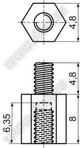 TP440-8S стойка шестигранная с внутренней и наружной резьбами 4-40 UNC; нейлон-66 (UL); натуральный